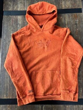 Washed Orange Pullover Hoodie with Subtle Logo